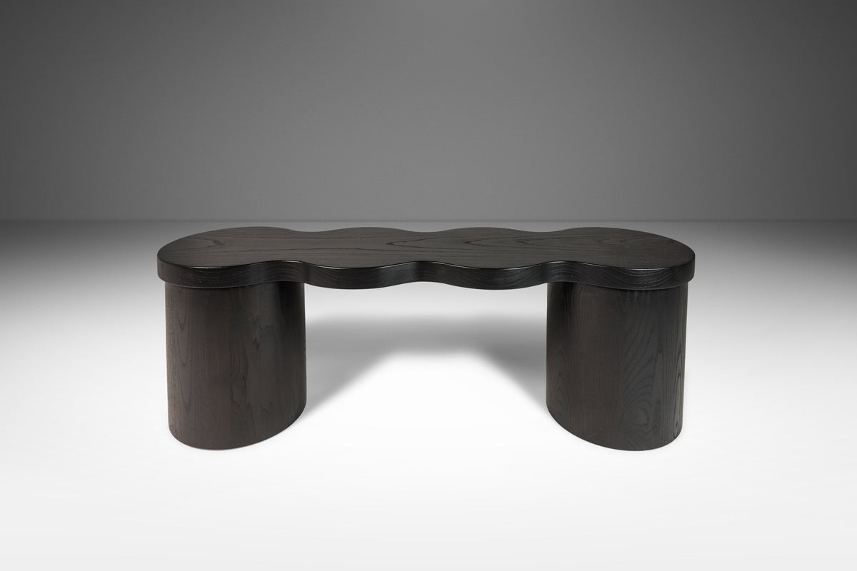 Organic Modern Hand-Shaped & Turned Sculptural Bench in Solid Ebonized
