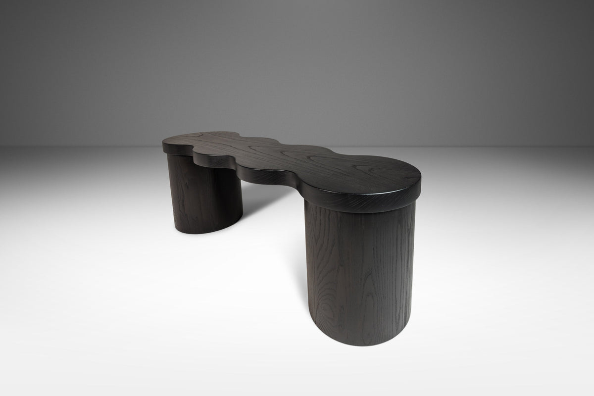 Organic Modern Hand-Shaped & Turned Sculptural Bench in Solid Ebonized