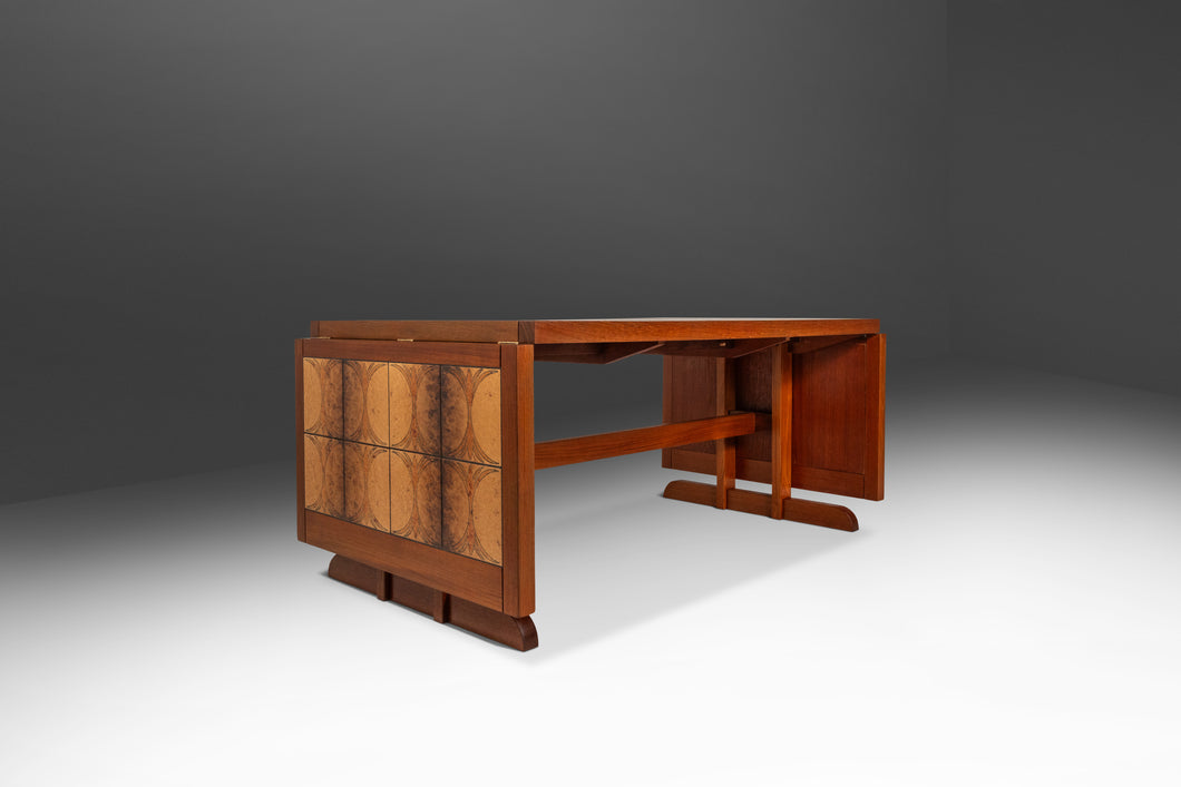 Ox Art Style Mid-Century Modern Teak Drop Leaf Table with Original Tile Design by Trion, Denmark, c. 1970s-ABT Modern