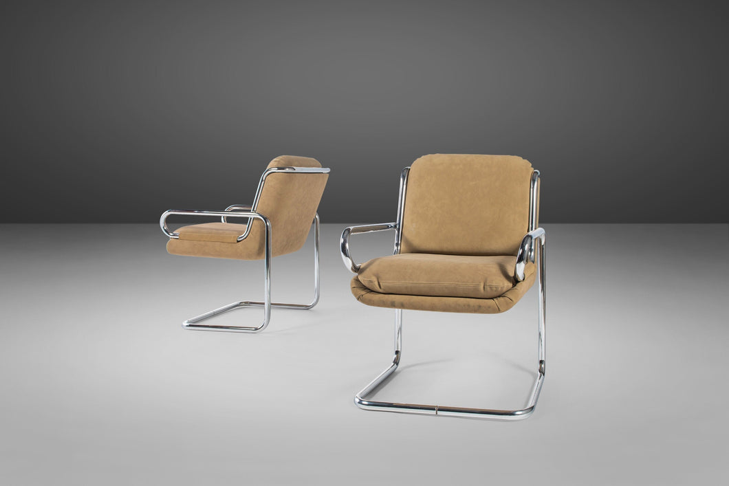 Pair of Lounge Chairs Tubular Chrome Lounge Chairs by Dunbar Dux, c. 1970s-ABT Modern