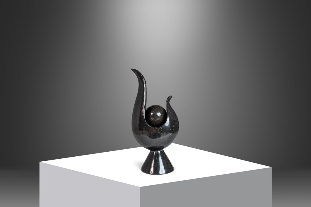 Post Modern Two-Piece Sculpture in Solid Black Marble, USA, c. 1980's-ABT Modern