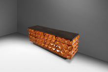 Load image into Gallery viewer, Rare Brutalist Space Age Sculptural Diamond Faced 8-Drawer Dresser / Sideboard w/ Leather Top, Italy, c. 1970s-ABT Modern
