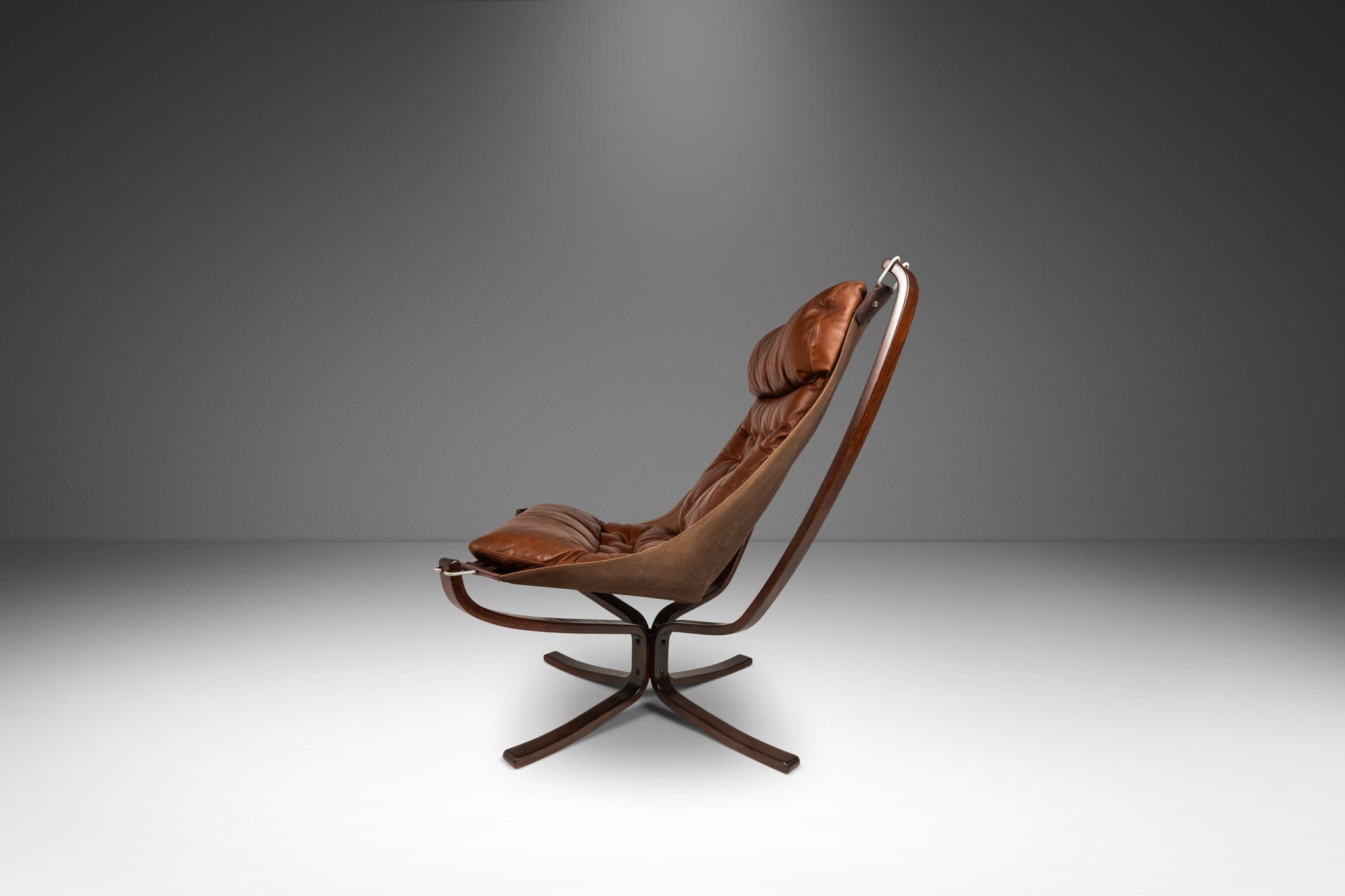Rare High-Back Falcon Chair in Original Leather by Sigurd Ressel for V