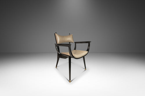 Rare Mid-Century Modern Architectural Ebonized Armchair in Maple, Leather & Brass by Harold Schwartz for Romweber, USA, 1960s-ABT Modern