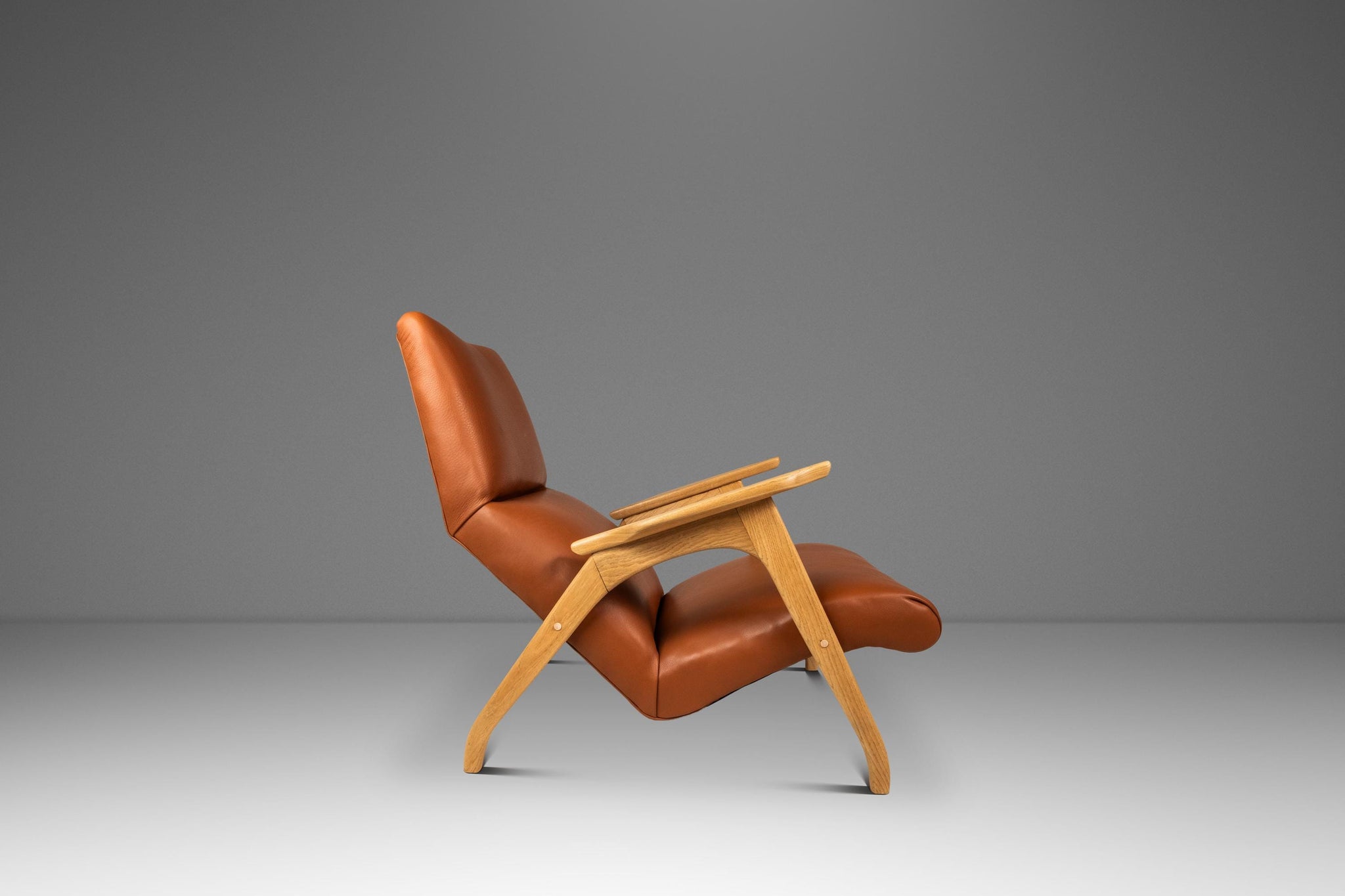 Rare Mid-Century Modern Sculptural Lounge Chair & Ottoman in Oak and I