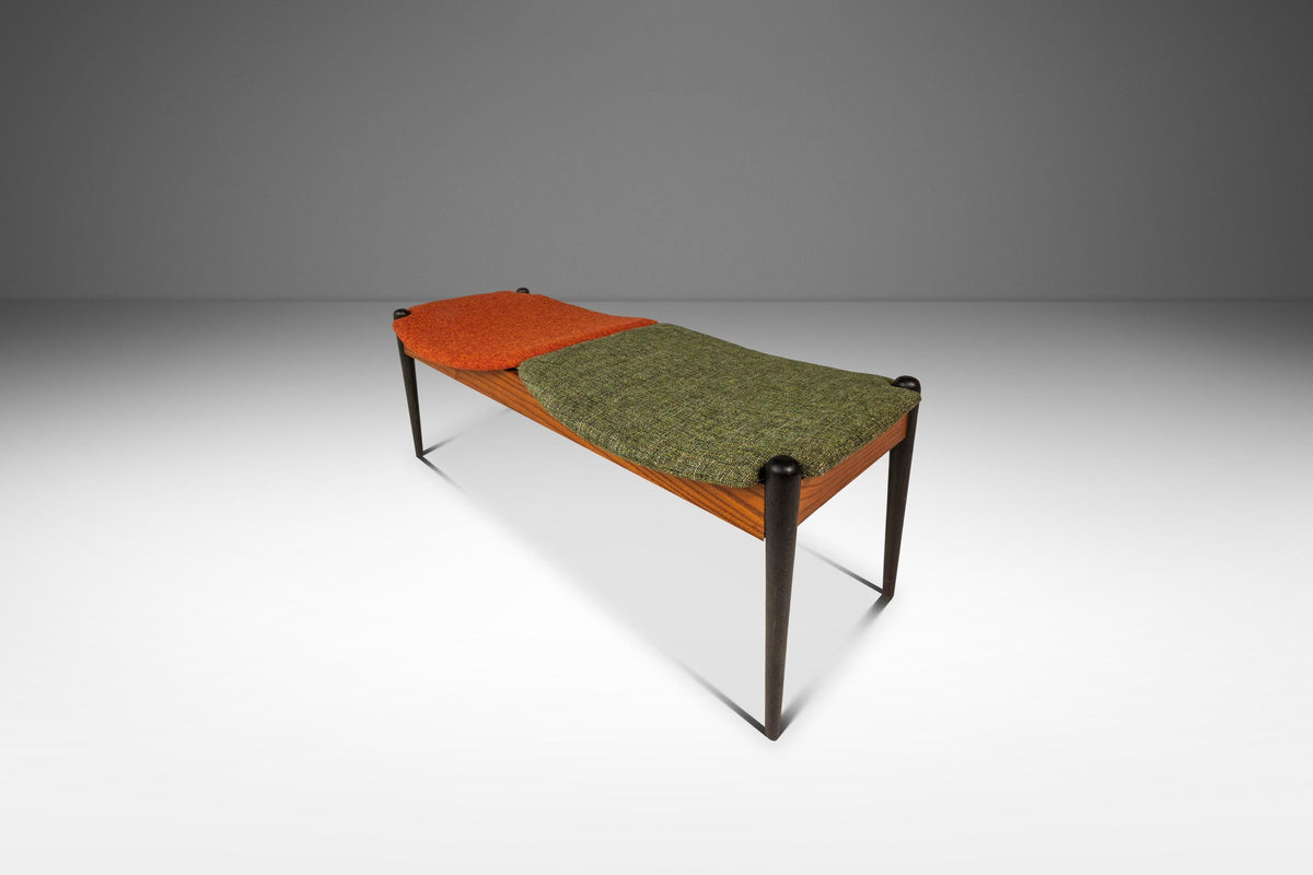 Rare Mid-Century Modern Two Seater Sculpted Bench in Oak & New Two-Ton