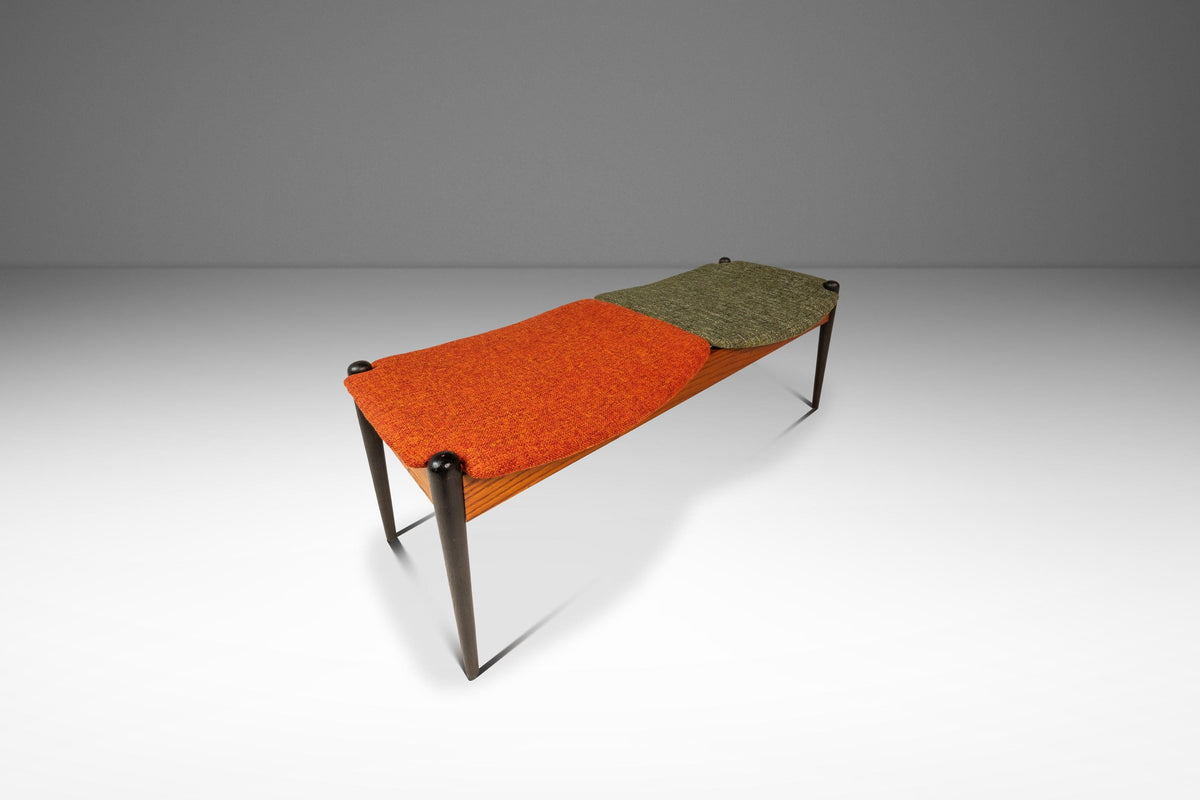 Rare Mid-Century Modern Two Seater Sculpted Bench in Oak & New Two-Ton