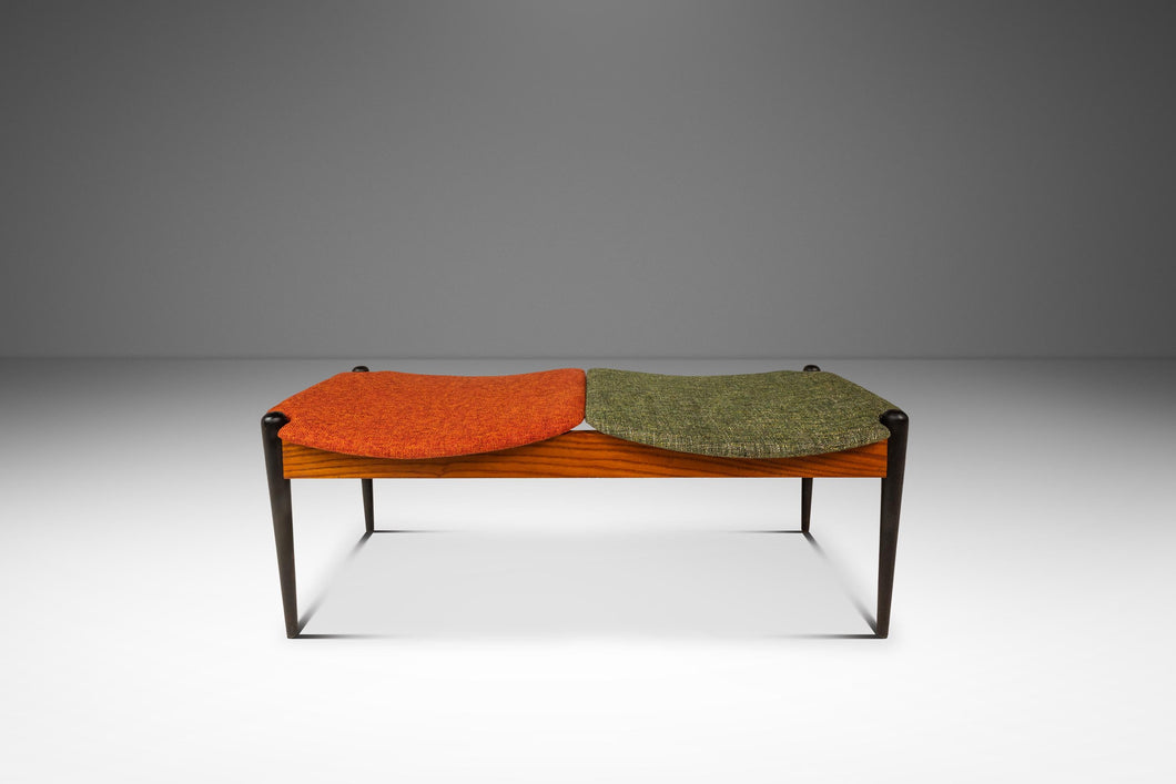 Rare Mid-Century Modern Two Seater Sculpted Bench in Oak & New Two-Ton
