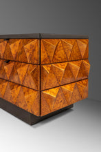 Load image into Gallery viewer, Rare Petite Brutalist Space Age Sculptural Diamond Faced 4 Drawer Dresser / Sideboard w/ Leather Top, Italy, c. 1970s
