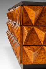 Load image into Gallery viewer, Rare Petite Brutalist Space Age Sculptural Diamond Faced 4 Drawer Dresser / Sideboard w/ Leather Top, Italy, c. 1970s
