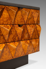 Load image into Gallery viewer, Rare Petite Brutalist Space Age Sculptural Diamond Faced 4 Drawer Dresser / Sideboard w/ Leather Top, Italy, c. 1970s
