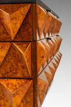 Load image into Gallery viewer, Rare Petite Brutalist Space Age Sculptural Diamond Faced 4 Drawer Dresser / Sideboard w/ Leather Top, Italy, c. 1970s
