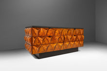 Load image into Gallery viewer, Rare Petite Brutalist Space Age Sculptural Diamond Faced 4 Drawer Dresser / Sideboard w/ Leather Top, Italy, c. 1970s

