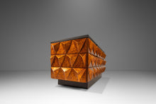 Load image into Gallery viewer, Rare Petite Brutalist Space Age Sculptural Diamond Faced 4 Drawer Dresser / Sideboard w/ Leather Top, Italy, c. 1970s
