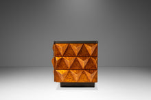 Load image into Gallery viewer, Rare Petite Brutalist Space Age Sculptural Diamond Faced 4 Drawer Dresser / Sideboard w/ Leather Top, Italy, c. 1970s

