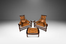 Load image into Gallery viewer, Rare Set of Two ( 2 ) &#39;Jangada&#39; Lounge Chairs w/ Matching Ottoman in Jacaranda &amp; Leather by Jean Gillon for Wood Art, Brazil, c. 1960s-ABT Modern
