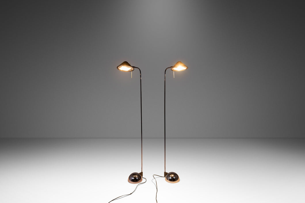 Rare Set of Two (2) Post Modern Floor Lamps in Midnight Chrome by Robert Sonneman for George Kovacs, USA, c. 1987-ABT Modern