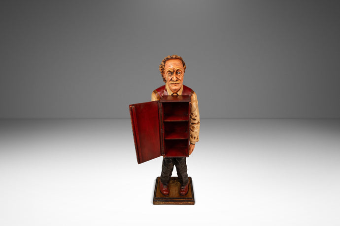 Rare Vintage Lifesize Albert Einstein Statue w/ Storage Cabinet in Fiberglass & Plaster, USA, c. 1980s-ABT Modern