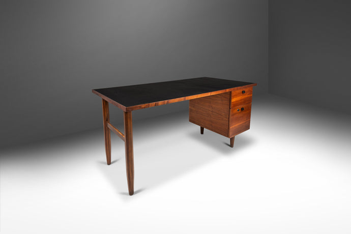 Restored Mid-Century Modern Writers Desk in Walnut with Leather Top, USA, c. 1960's-ABT Modern