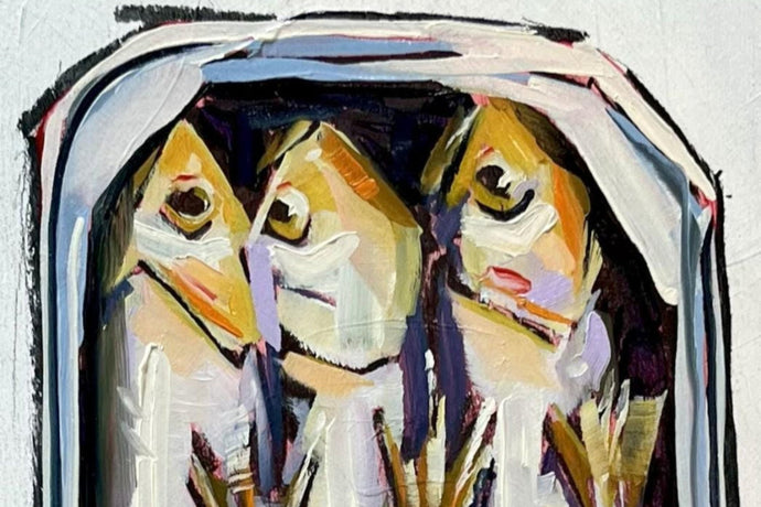 Sardines by James Mattison, 11x14, Oil on Wood Canvas, 2024-ABT Modern