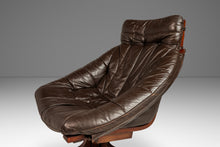 Load image into Gallery viewer, Scandinavian Mid-Century Modern Swivel Lounge Chair &amp; Ottoman Set in Leather and Beech, Scandinavia, c. 1970s-ABT Modern
