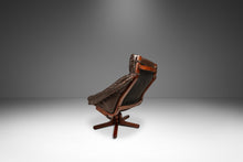 Load image into Gallery viewer, Scandinavian Mid-Century Modern Swivel Lounge Chair &amp; Ottoman Set in Leather and Beech, Scandinavia, c. 1970s-ABT Modern
