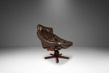 Load image into Gallery viewer, Scandinavian Mid-Century Modern Swivel Lounge Chair &amp; Ottoman Set in Leather and Beech, Scandinavia, c. 1970s-ABT Modern
