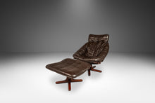 Load image into Gallery viewer, Scandinavian Mid-Century Modern Swivel Lounge Chair &amp; Ottoman Set in Leather and Beech, Scandinavia, c. 1970s-ABT Modern
