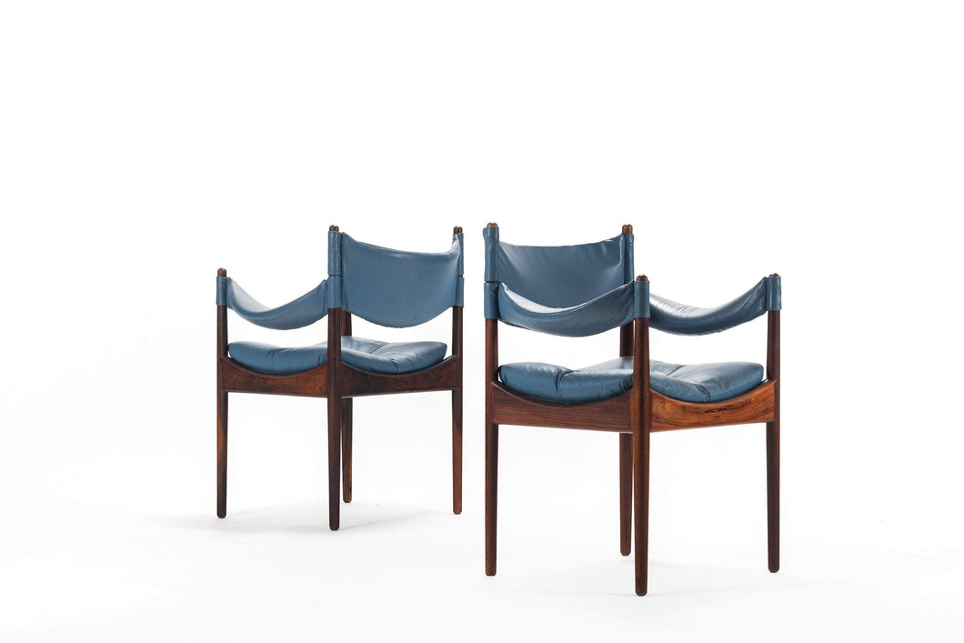 Set of 2 Kristian Solmer Vedel Blue Leather Lounge Chairs-ABT Modern