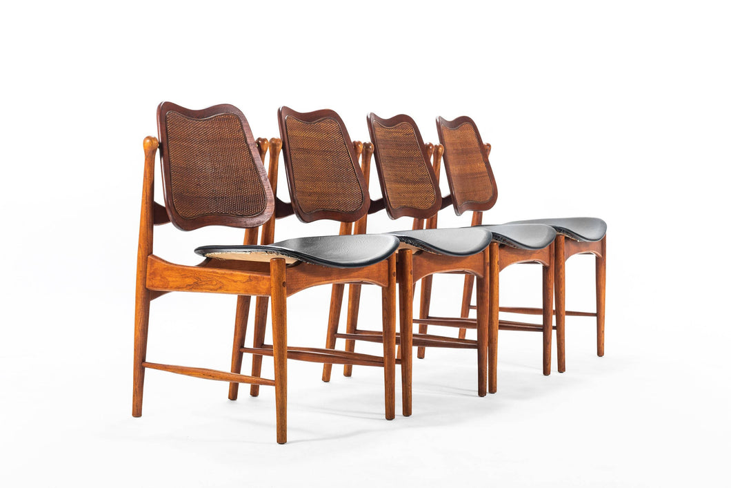 Set of 4 Arne Vodder Sculptural Chairs w/ a Cane Back and Brass Detailing, Denmark-ABT Modern