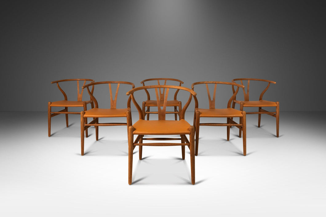 Set of Eight (8) Bespoke CH24 Wishbone Dining Chairs in Oak and Leather by Hans Wegner for Carl Hansen & Søn, Denmark, c. 1960s-ABT Modern