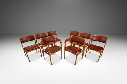 Set of Eight (8) Model 49 Dining Chairs w/ Two Armchairs in Teak & New Leather by Erik Buch for O. D. Møbler, Denmark, c. 1960s-ABT Modern
