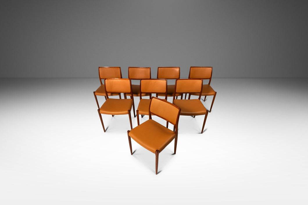 Set of Eight (8) Model 80 Dining Chairs in Teak & Leather by Niels Otto Møller for J.L. Møller Mobelfabrik, Denmark, c. 1960's-ABT Modern