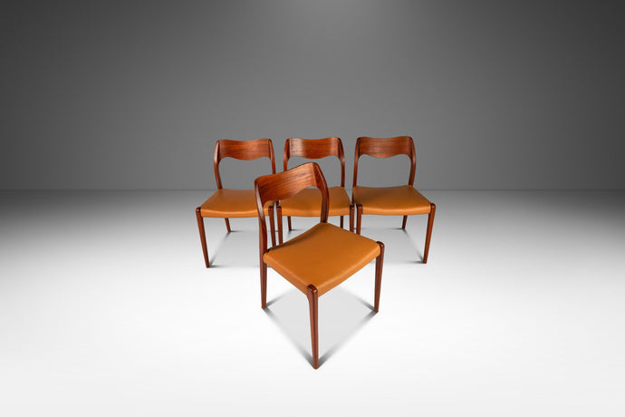 Set of Four (4) Bespoke Møller Model #71 Dining Chairs in Teak & Leather by Niels Møller for J.L. Møllers Møbelfabrik, Denmark, 1960's-ABT Modern