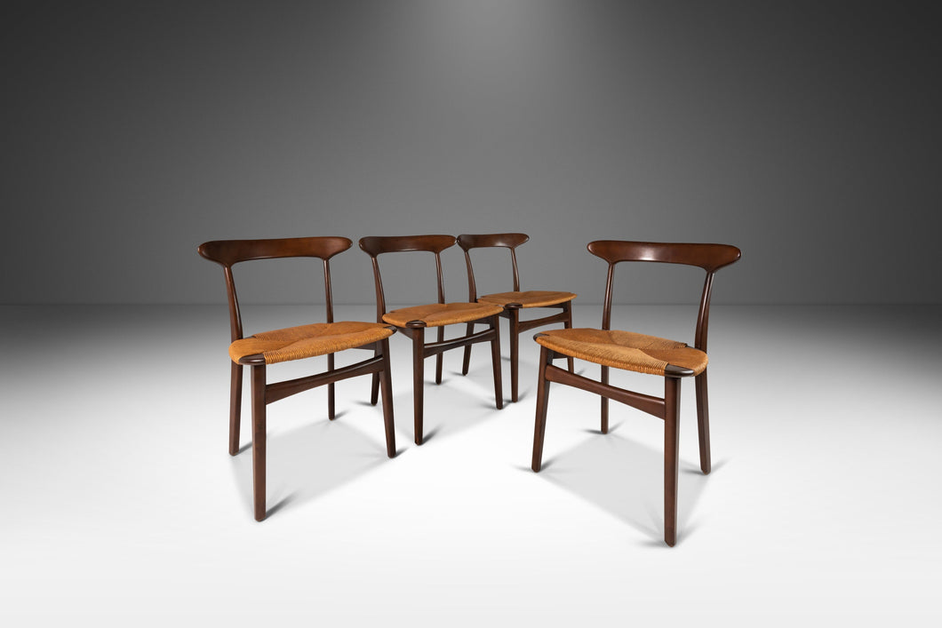 Set of Four (4) Danish Modern Dining Chairs in Walnut w/ Thrush Seats After Hans J. Wegner, c. 1960's-ABT Modern