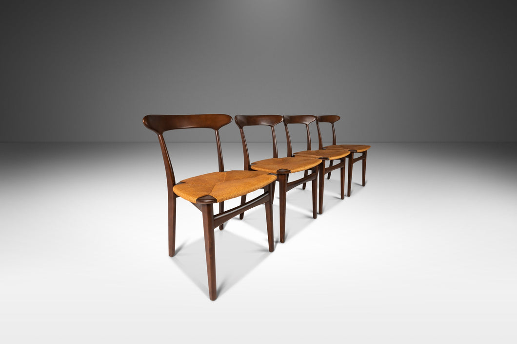 Set of Four (4) Danish Modern Dining Chairs in Walnut w/ Thrush Seats After Hans J. Wegner, c. 1960's-ABT Modern