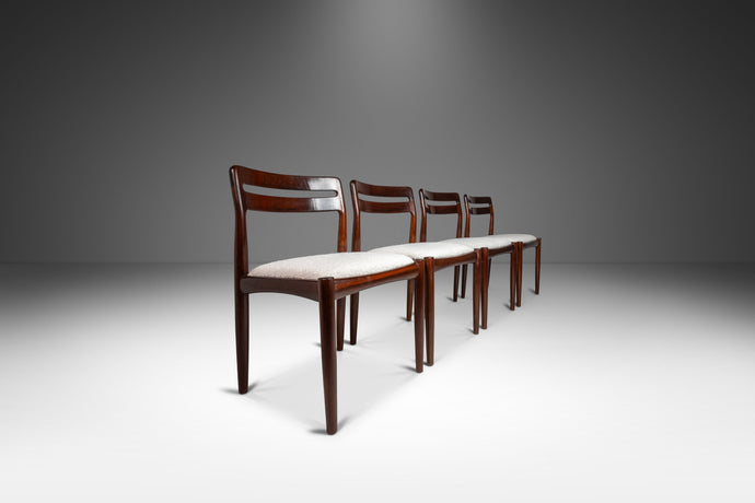 Set of Four (4) Danish Modern Model 382 Dining Chairs in Solid Mahogany & Bouclé by H.W. Klein for Bramin Møbler, Denmark, c. 1960's-ABT Modern