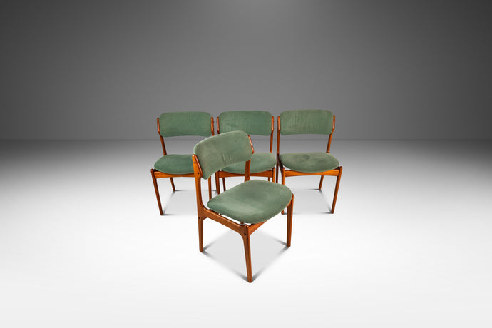Set of Four (4) Danish Modern Model 49 Dining Chairs in Teak & Original Fabric by Erik Buch for O. D. Møbler, Denmark, c. 1990s-ABT Modern