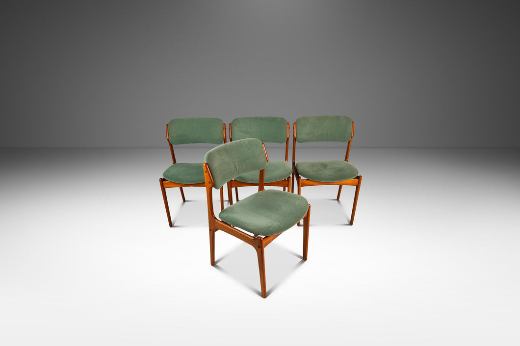 Set of Four (4) Danish Modern Model 49 Dining Chairs in Teak & Original Fabric by Erik Buch for O. D. Møbler, Denmark, c. 1990s-ABT Modern
