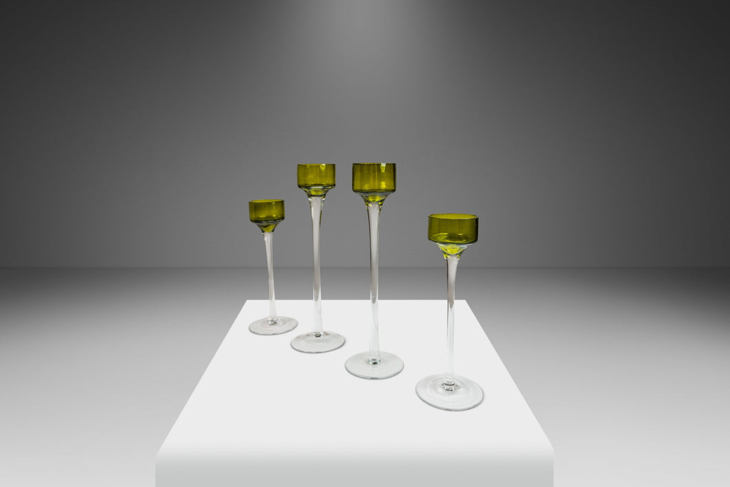 Set of Four (4) Italian Modern Elongated Blown Glass Two-Tone Candlestick Holders, Italy, c. 1970's-ABT Modern