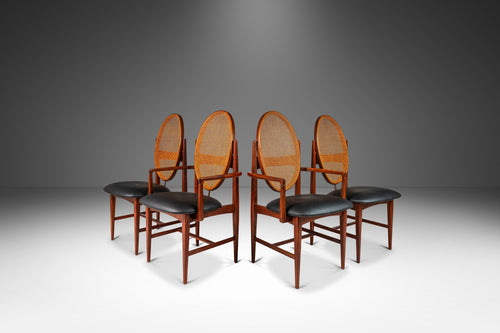 Set of Four ( 4 ) Mid-Century Modern Cane-Back Dining Chairs in Walnut by Milo Baughman for Directional Furniture, USA, c. 1960's-ABT Modern