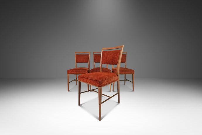 Set of Four ( 4 ) Mid-Century Modern Dining Chairs in Mahogany & Brass by Paul McCobb for Calvin Furniture, USA, c. 1950s-ABT Modern