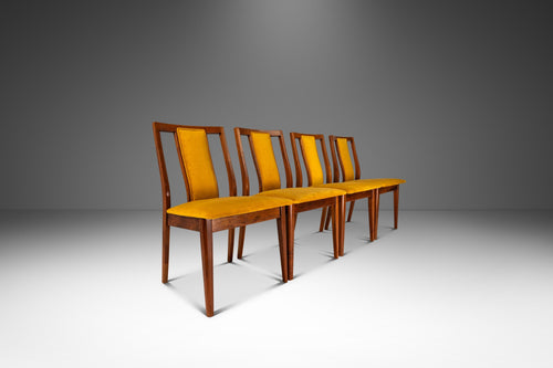 Set of Four (4) Mid-Century Modern Dining Chairs in Walnut & Yellow Felt in the Manner of Edward Wormley, USA, c. 1960s-ABT Modern