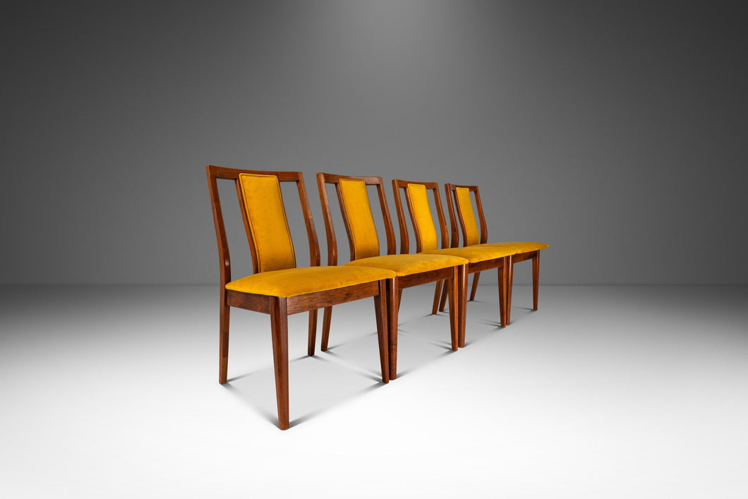 Set of Four (4) Mid-Century Modern Dining Chairs in Walnut & Yellow Felt in the Manner of Edward Wormley, USA, c. 1960s-ABT Modern