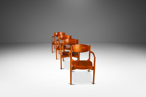 Set of Four (4) Mid-Century Modern Stacking General Purpose Chairs in Oak & Walnut by Jens Risom for Jens Risom Design, USA, c. 1960's-ABT Modern