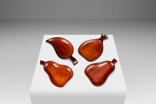 Set of Four ( 4 ) Mid-Century Organic Modern Serving Trays Carved from Solid Mahogany, Haiti, c. 1970s-ABT Modern
