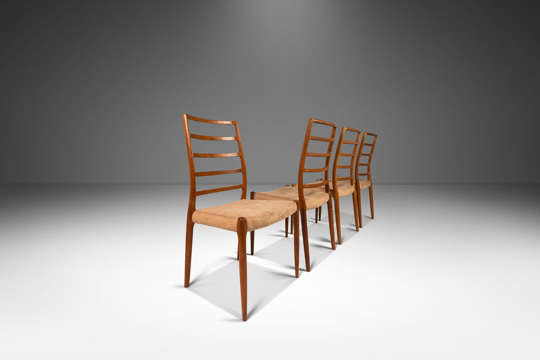Set of Four ( 4 ) Model No. 82 Ladderback Dining Chairs in Teak by Niels Møller for J.L. Møllers Møbelfabrik, Denmark, c. 1960's-ABT Modern