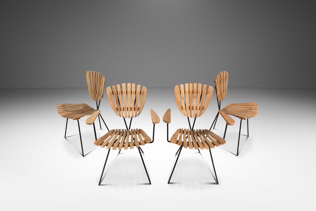 Set of Four (4) Restored Mid-Century Modern Wrought Iron & Birch Chairs by Arthur Umanoff, USA, c. 1960s-ABT Modern