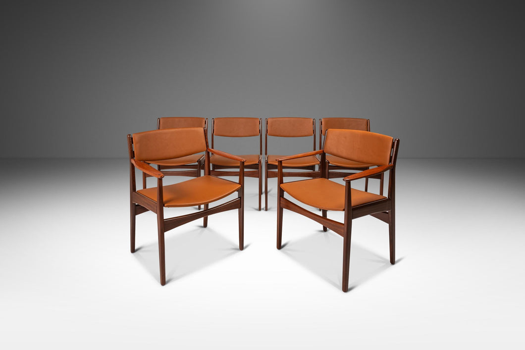 Set of Six (6) Danish Mid-Century Modern Dining Chairs in Teak & Vinyl by Poul Volther for Frem Røjle, Denmark, c. 1960's-ABT Modern
