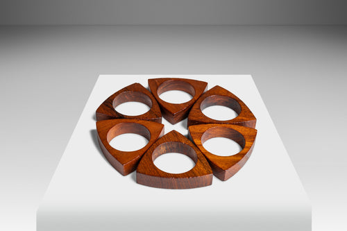 Set of Six (6) Danish Mid-Century Modern Napkin Rings / Holders in Solid Teak, Denmark, c. 1960's-ABT Modern